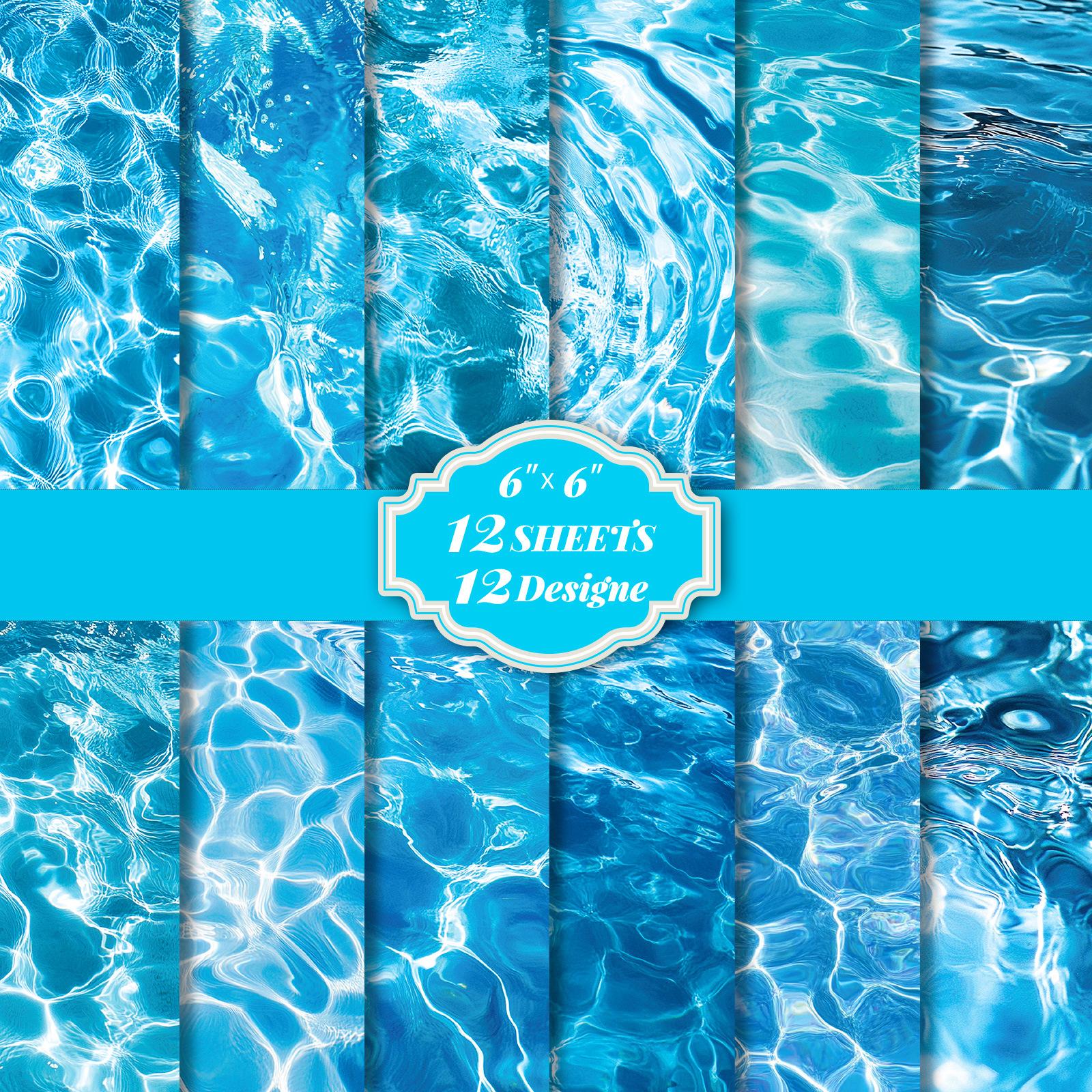 

12 Sheets/Pack Blue Seawater Theme Material Paper Creative Water Ripple Album Background Paper Backing Paper