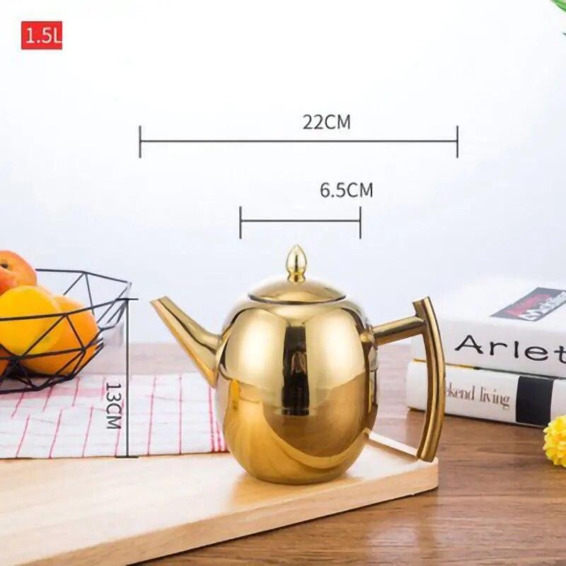 Thickened Stainless Steel 1-2L Teapot Flower Tea Kettle Strainer Hotel Restaurant Restaurant Cook Teapot Induction Cooker