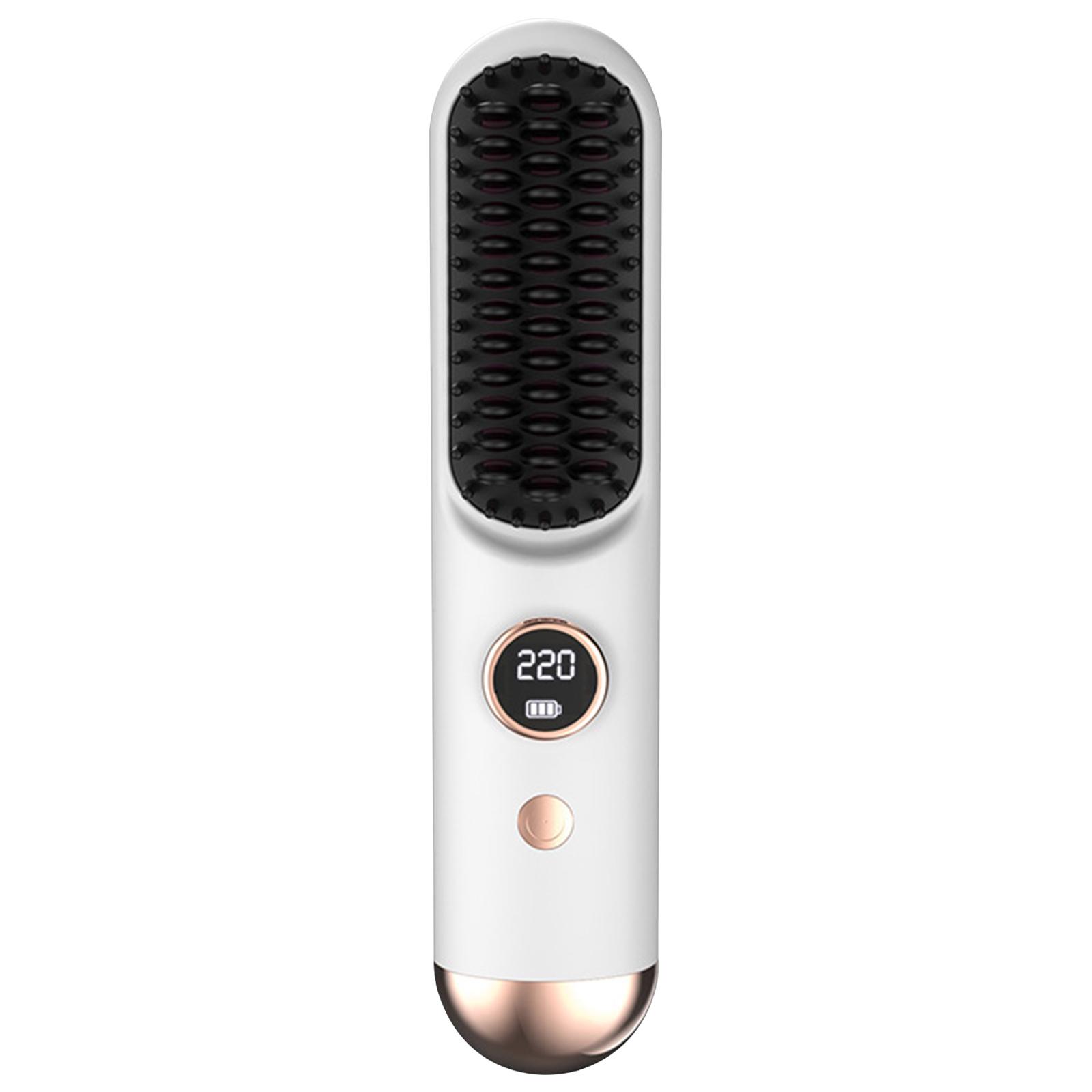 

Portable Hair Straightening Brush Rechargeable Electric Hot Comb with 9 Temperature Settings & LCD Display for Home Travel Gift білий