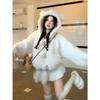 Caldo cappotto di peluche con cappuccio, orecchie da orso, latte, per bambina, invernale
