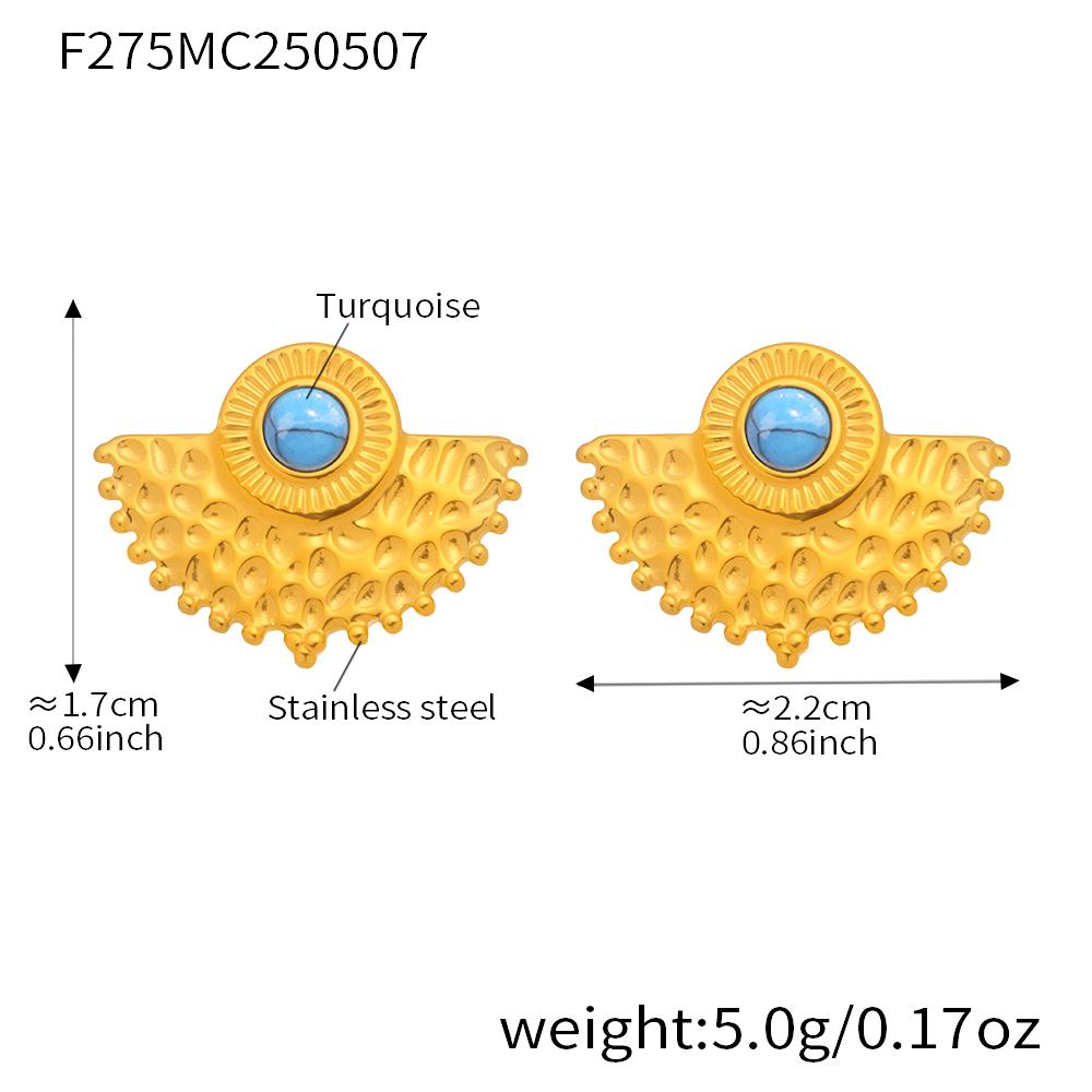 

Серьги-пусеты из нержавеющей стали 316L с полукруглыми подвесками для женщин, с покрытием из 18-каратного золота, инкрустированные бирюзой, женские серьги-пусеты золотой