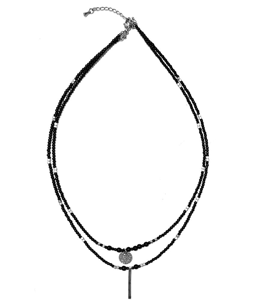 Ssy Double Layered Pendant Onyx Stone Necklace