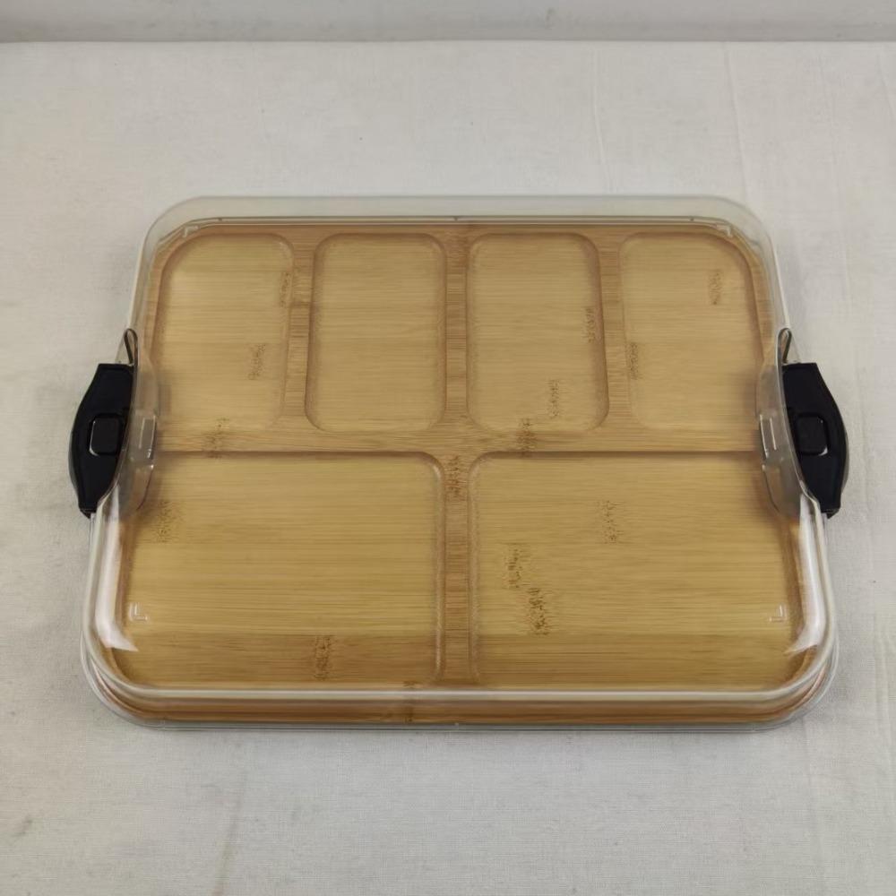 Wooden Charcuterie Board Transparent Acrylic Lid Durable Biscuit Snacks Platter Square Cheese Tray Restaurants