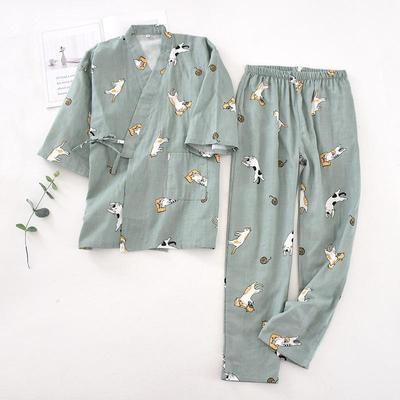 Conjunto de pijama kimono japonés de manga siete cuartos nuevo 2026 para mujer primavera y otoño 100% algodón gasa ropa de casa lindo dulce de dos piezas