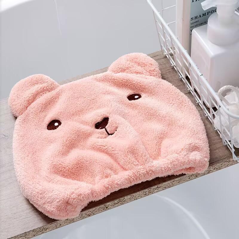 Korean Coral Fleece Bear Hair Drying Cap - Cute & Super Absorbent 24*26 cm