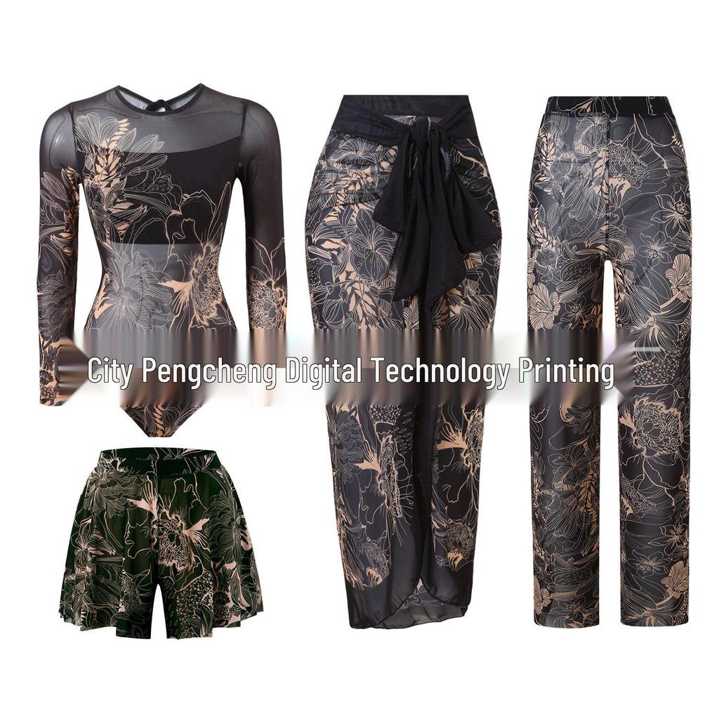 Vierteiliger Damen-Badeanzug mit langen Ärmeln, Netzstoff, Sonnenschutz und Hose
