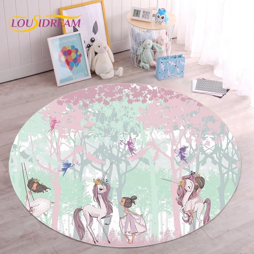Cute Ballet Girl Ballerina Fairy Unicorn Cartoon Round Area Carpet Rug for Living Room Bedroom Kids Decor,Pet Area Rug Non-slip