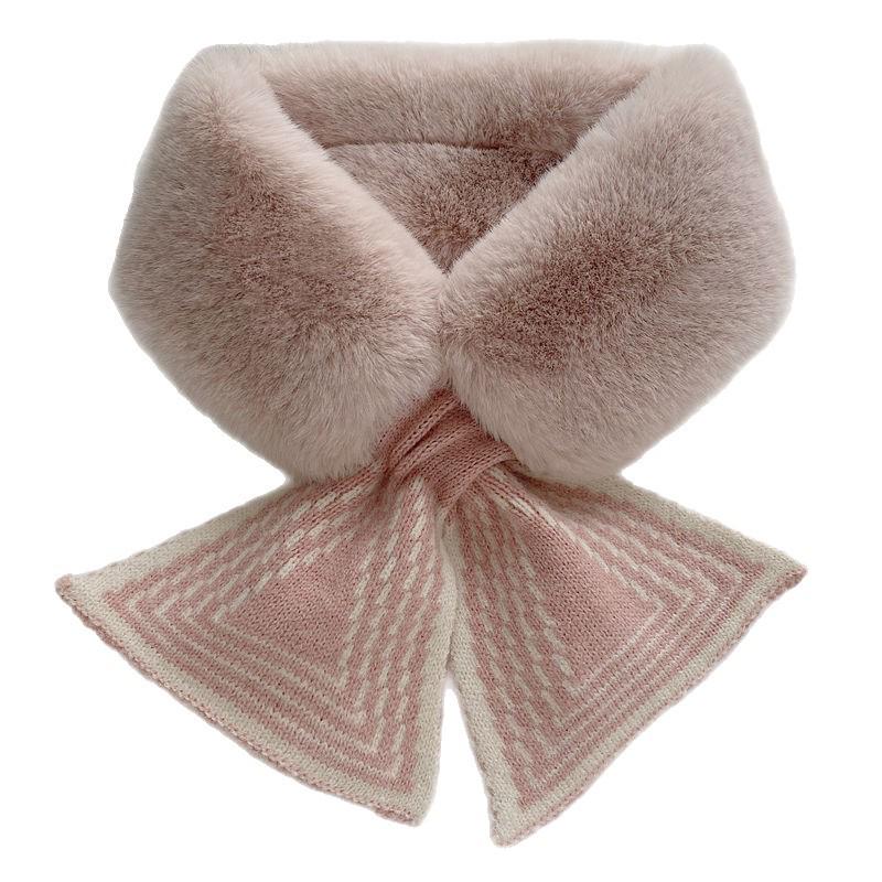 2025 Women's Korean Style Rabbit Fur Scarf: Cute, Thick, Plush, Trendy, Windproof, and Warm Neck Warmer for Autumn and Winter