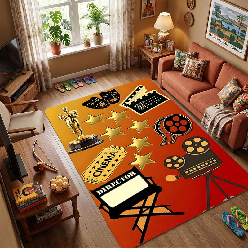 Movies and Food Trending Culture Living Room Rug, Bedroom Rug, Bedside Rug,Machine Washable and Foldable for Storage
