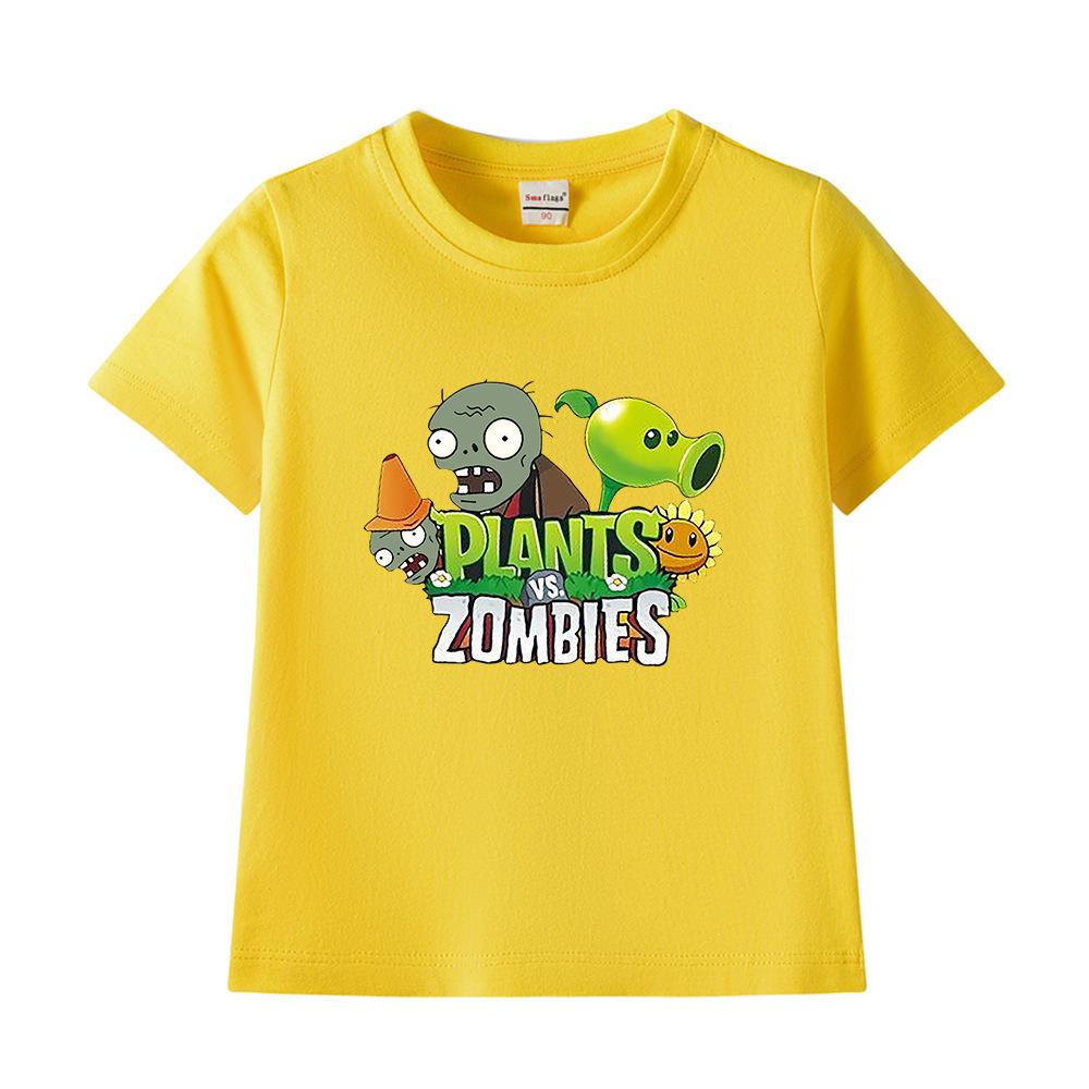 Plants Vs. Zombies Kids' Pure Cotton T-Shirt - Boys and Girls Summer Short Sleeve Loose Breathable Top