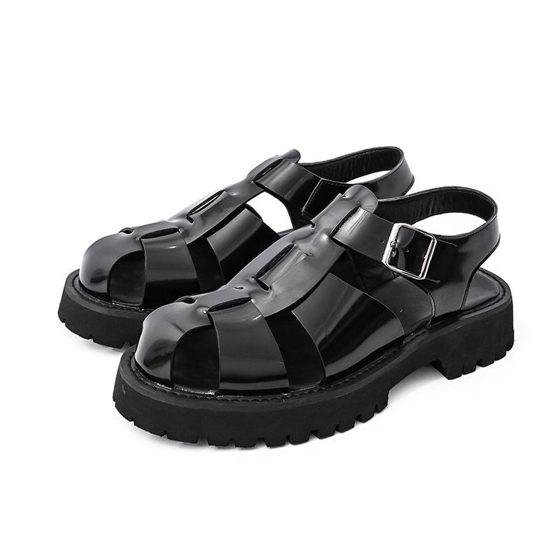 Men's platform sandals 46 large size summer new hollow leather shoes fashion men's business casual shoes