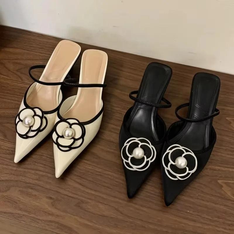 Fashion 2025 Flower Pointed Toe High Heels Women Luxury Designer Sandals Female Summer Elegant Fashion Pumps Flower Mule Slippers Women