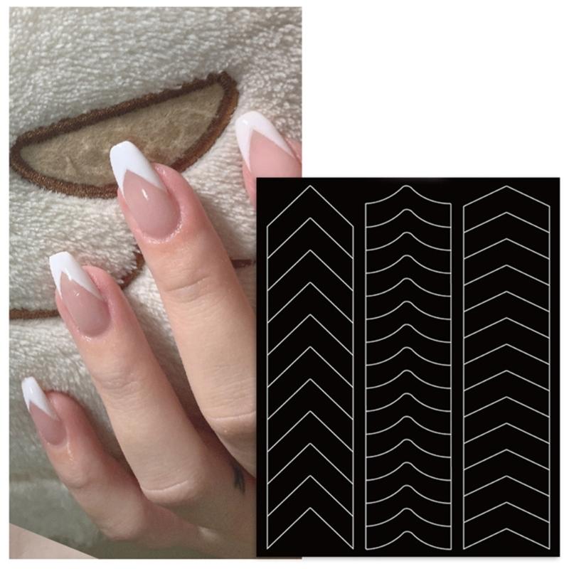 6 Designs French Manicure Strips Nail Art Stickers,Self-Adhesive Nail Tips Guides for DIY Nail Decoration Stencil Tools