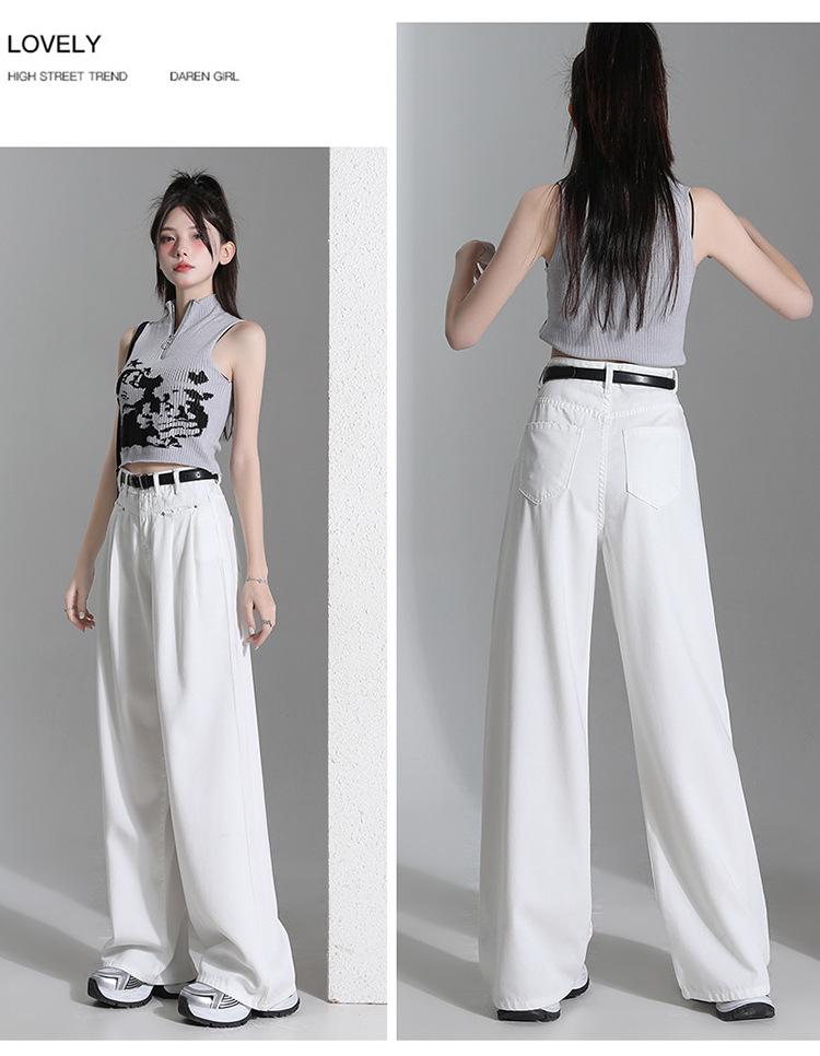 Women's White Tencel High-Waist Wide-Leg Jeans - Summer 2024 Collection