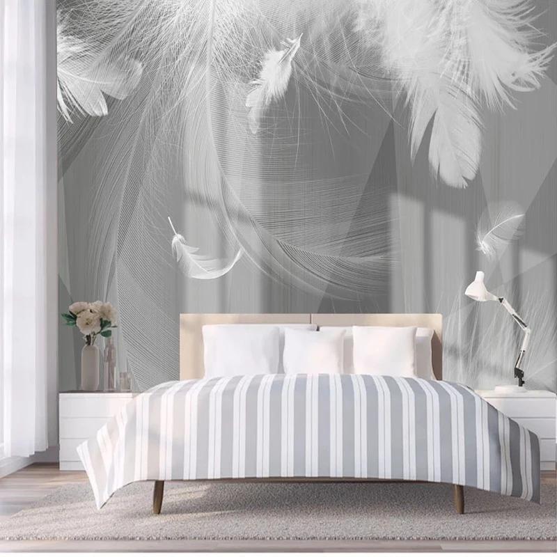 Wallpaper Black White Gray 3d Geometric White Feather Art Mural Modern Living Room Bedroom Wall Papers Home Decor