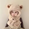Fashion Design Children Fleece Hat Solid Color Plush Hat with Scarf Outdoor Bear Plush Hat  Boy