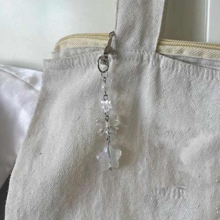 Unique Bowknot Phone Charm Fashion Decorative Bead Keychain Acrylic Keyring Bag Pendant Accessory for Women Girls