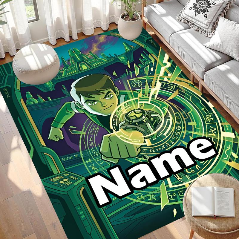 Custom Name Personalized Ben 10 Cartoon Print Carpet, Versatile Home Decor Rug, for Playroom, Apartment, Balcony, Entryway, Hallway Gift