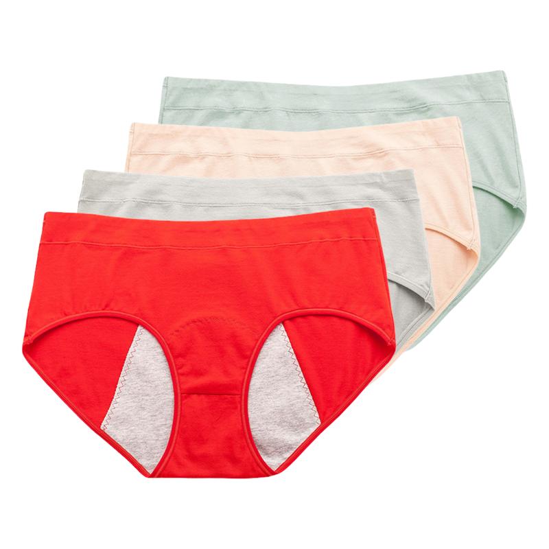 4 Pack Women Cotton Mid Waist Period Panties Leakproof Breathable Comfort Briefs Ladies Underwear