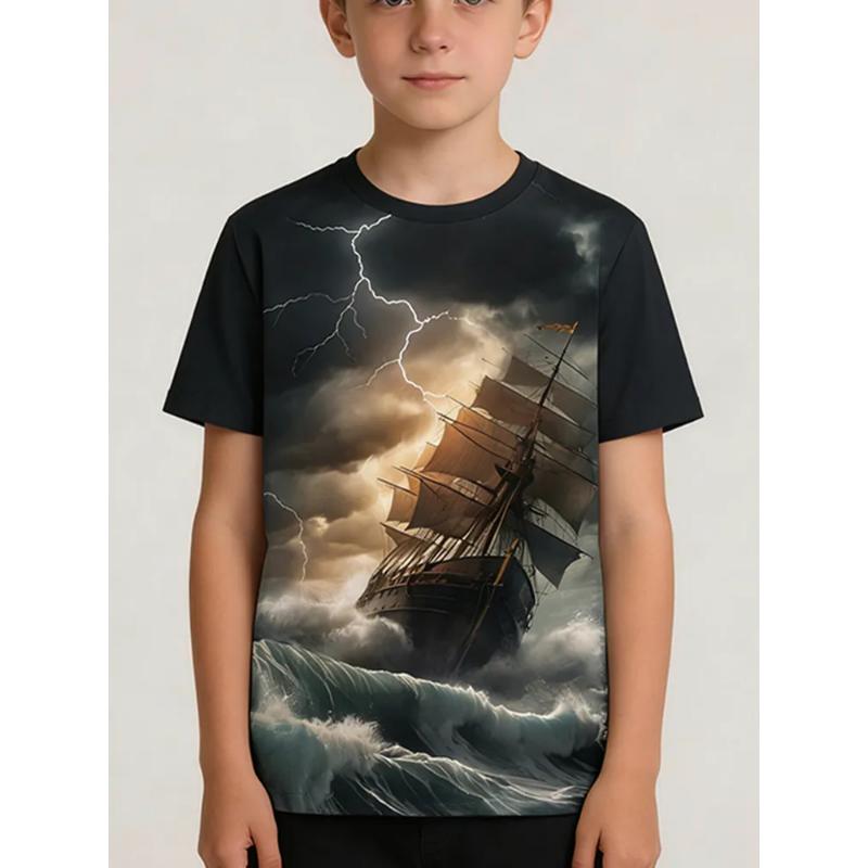 Fashion Children's Clothing Crew Neck Short Sleeve 3D Casual Color Printing Casual Short Sleeve Crew Neck T-Shirt
