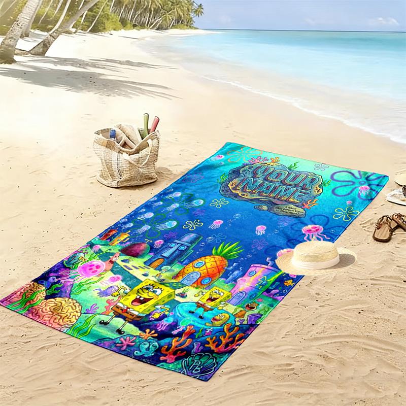 Name Custom SquarePants Print Beach Towel, Large Soft Quick Dry Towel for Beach Camping Swimming