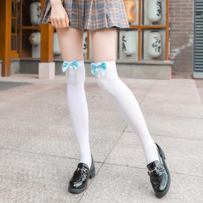 Japanese Long Tube Lolita Stockings, Bow White Sexy Women's Thigh Socks, Velvet High Stockings