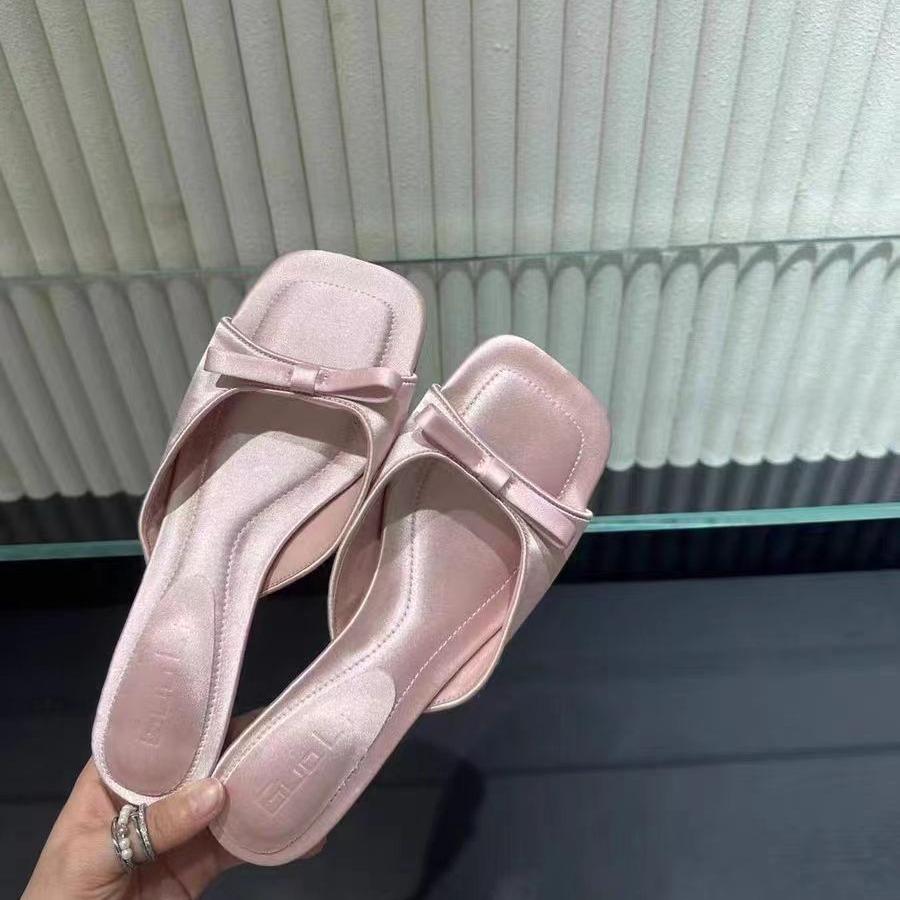 2025 spring and autumn new fashion French square women's shoes with bow decoration open-toed empty sandals women