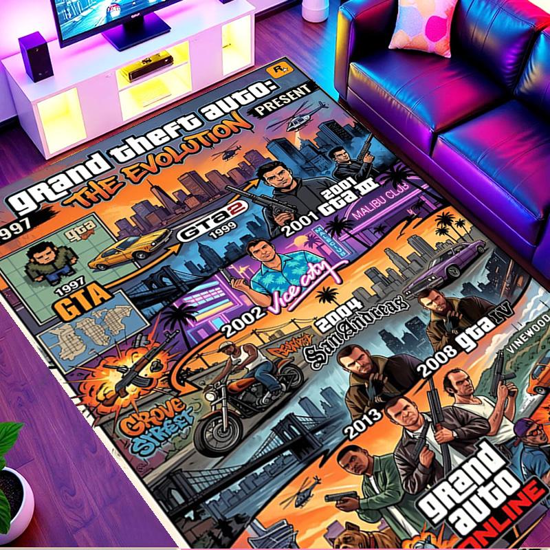 Grand Theft Auto VI Print Rug, Washable Floor Carpet, For Entryway Dorm Laundry Room Office Study, Home Decor Birthday Christmas Gift