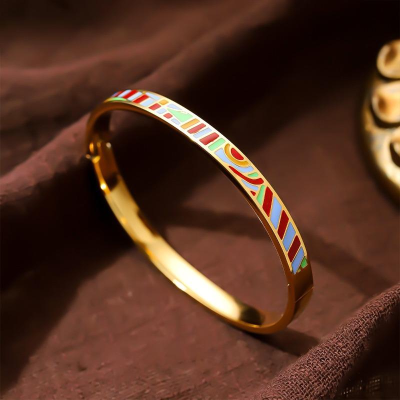 Hot-selling Titanium Steel Enamel Painted Bracelet K Vacuum Electroplating Women's Retro Personalized Oil Drip Titanium Steel Bracelet