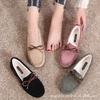 Fashion 2025 Winter Cotton Fur Moccasins Woman Furry Loafers Warm Slip On Bowtie Flats Shoes Ladies Daily Work Barefoot Mocasines Femmes