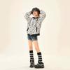 Womens Vintage Star Print Gray Zip-Up Hoodie Loose Casual Sweatshirt