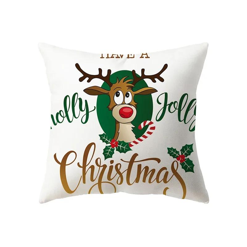 Merry Christmas Decorative Print Pattern Cushion Cover Home Living Room Sofa Decoration Square Polyester Pillow