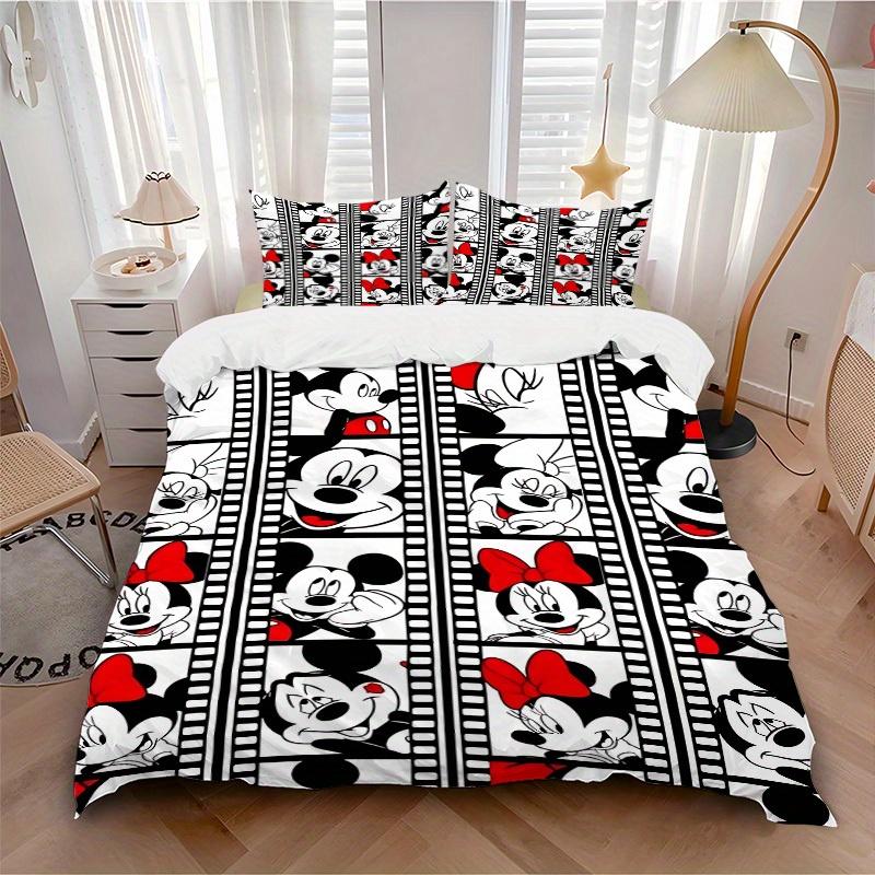 3pcs Mickey, Minnie Printed Bedding Set, Breathable And Soft, Machine Washable, Christmas Gift, Suitable for Bedroom Decoration, 115