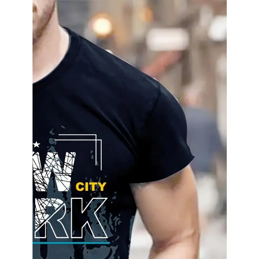 Camiseta masculina casual manga curta estampa do alfabeto de Nova York gola redonda camiseta masculina roupas grandes roupas de rua ao ar livre camisetas masculinas