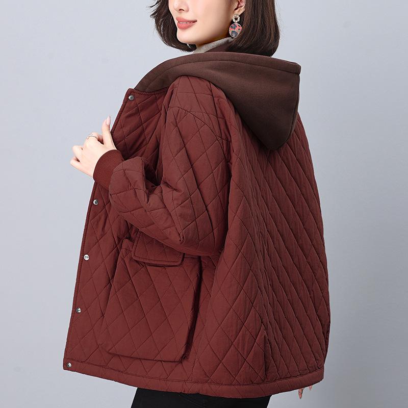 Women's Winter 2024 Hooded Cotton Coat - Loose, Plus Size, Casual Warm Jacket for Middle-aged & Elderly Moms
