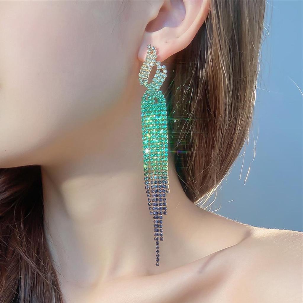 Pendientes de Borla de Diamantes Completos Brillantes de Lujo DINGKA para Mujer - Joyería de Tachuelas de Personalidad Exagerada