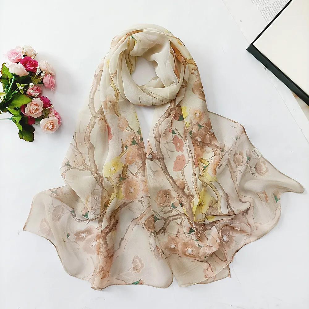 

Silk Scarves Women Chiffon Wraps Shawls Thin Hijab Scarf For Ladies Floral Print Bandana Head Scarfs Sunscreen Long Neck Scarf 50x160cm