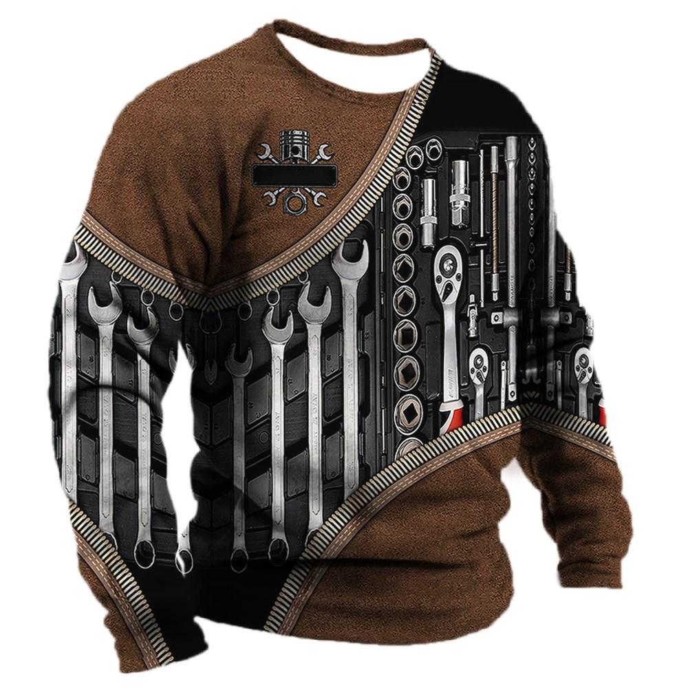 Men‘s Long Sleeve Mechanic Graphic 3d Print Top Autumn Vintage Casual Sports T-shirts