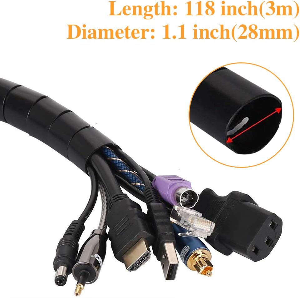 Universeller 2M Flexibler Schwarzer Kabelschutz Wickelband Leitung Aufgerolltes Managementrohr für Büro Kabel Organizer Abdeckung Hülle