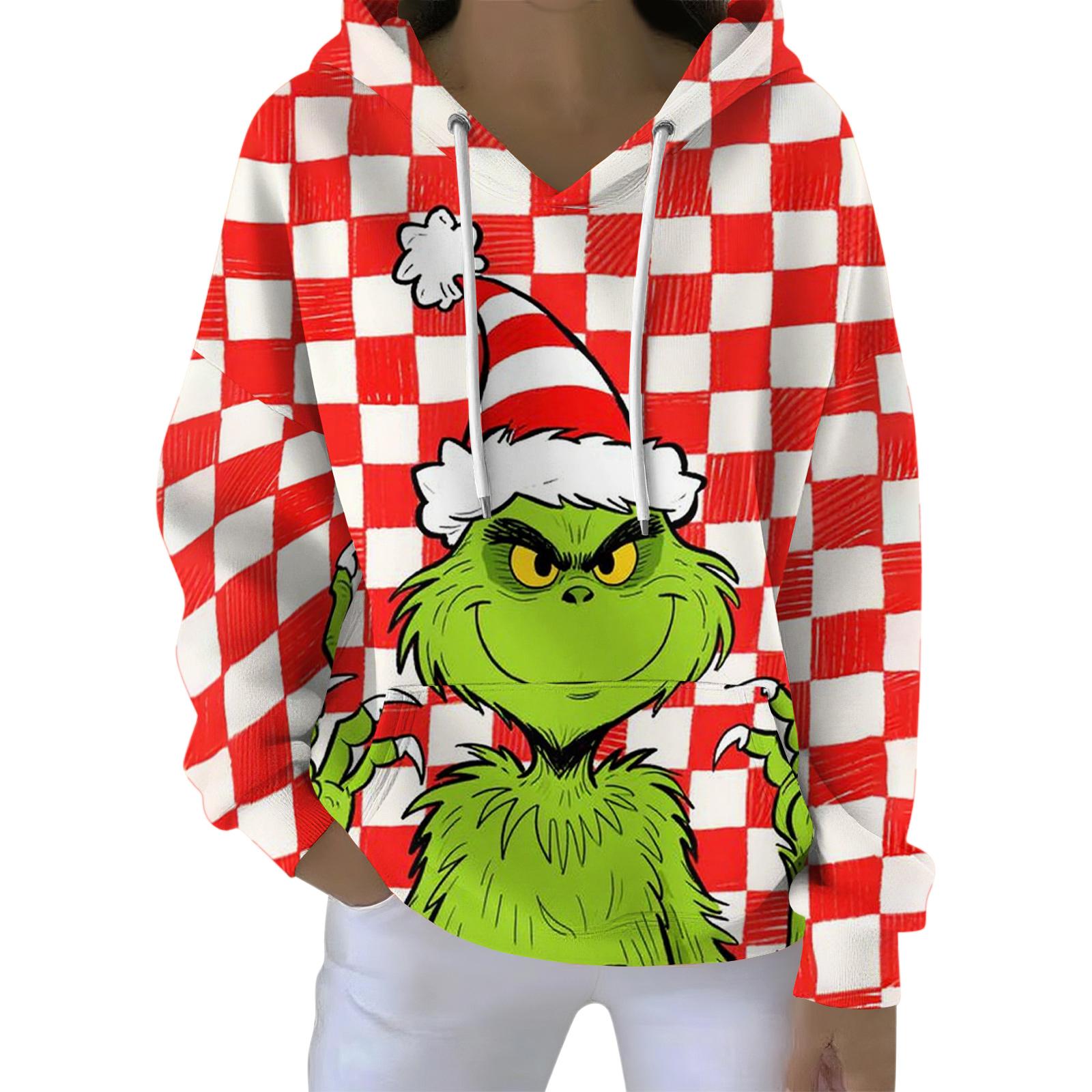 

Женский свободный и удобный свитшот с V-образным вырезом на кулиске, с длинными рукавами и рождественским принтом M