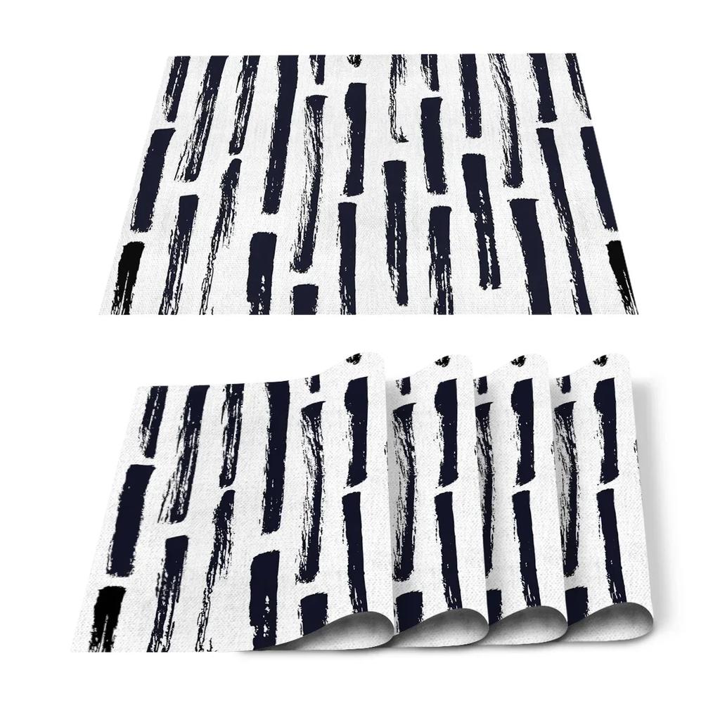 1PC Black White Stripes Pattern Table Mat Kitchen Decoration Placemat   For Wedding Dining Accessories