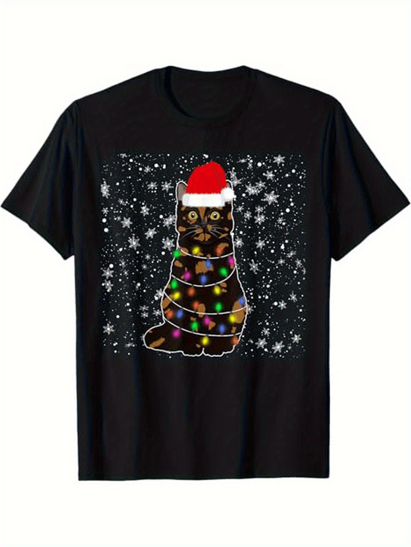 Top Pick Mens Funny Christmas Cat Santa Hat Graphic TShirt S