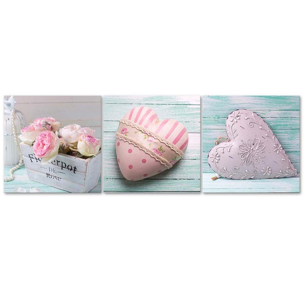3er Bilderset Leinwandbild Heart of Love Pink
