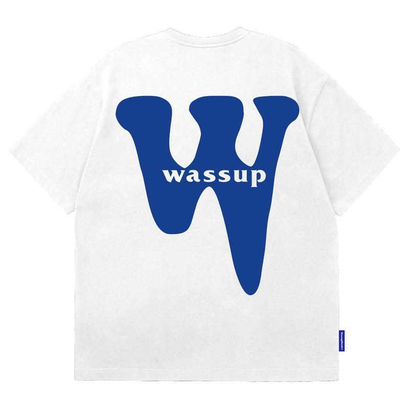 Wassup Heods Short-Sleeved T-Shirt with Round Neck, Summer Trendy Printed Pure Cotton Heavyweight American Casual Loose Fit for Men and Women