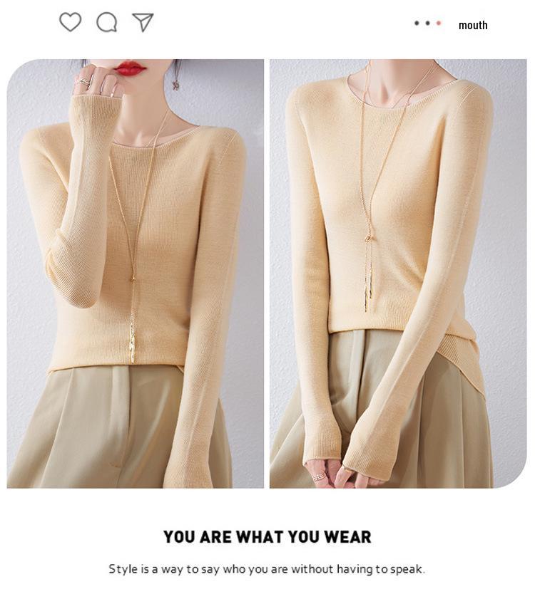 Women's Slim Fit Solid Color One-Shoulder Wool Sweater for Autumn/Winter
