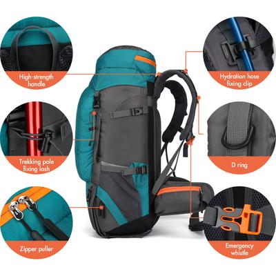 65L wasserabweisender Wanderrucksack mit Regenschutz, Outdoor-Sport-Reise-Tagesrucksack für Camping