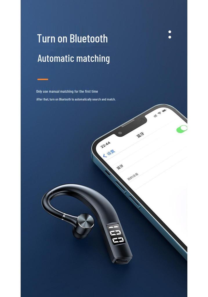 F19 Wireless Bluetooth Ear-Hook Sport Earphone with Noise Cancellation & Digital Display, Single Ear, 5.2