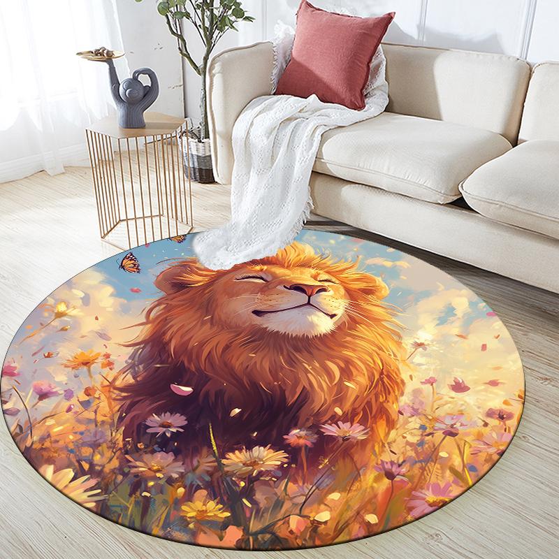Beautiful Lion pattern round rug,Carpet Rug for Living Room Bedroom Sofa Playroom Decor,Non-slip Floor Mat,Holiday Gifts and Birthday Gifts