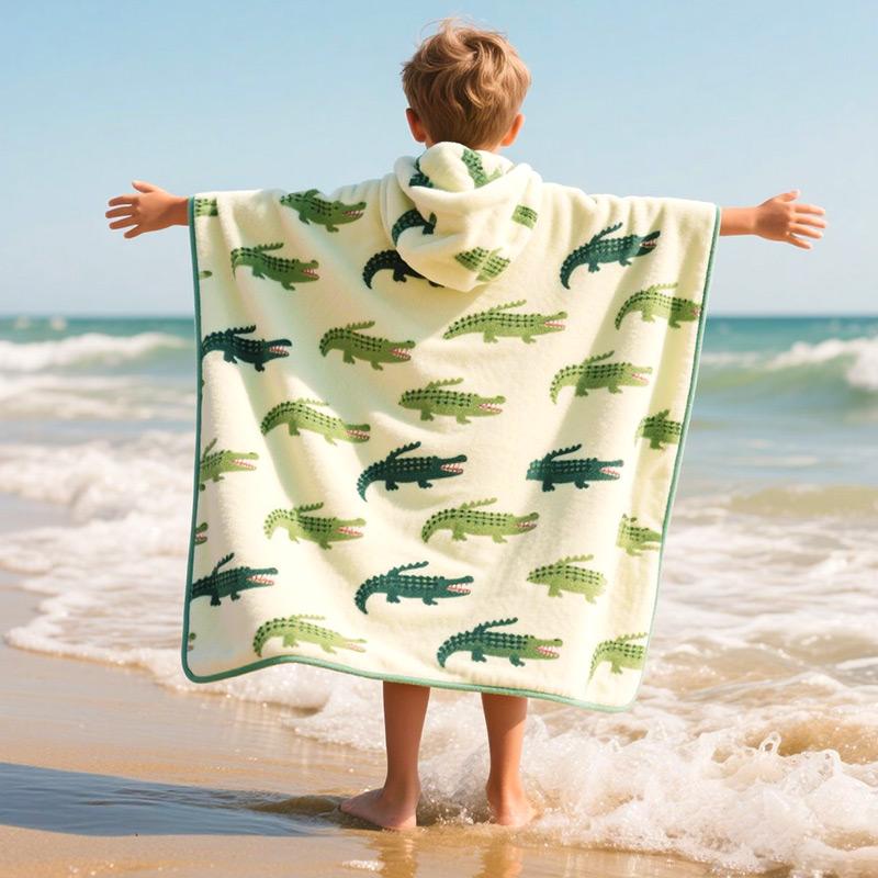 Super Soft Coral Fleece Cute Cartoon Hooded Spa Wrap Quick Dry Kids Bath Towel
