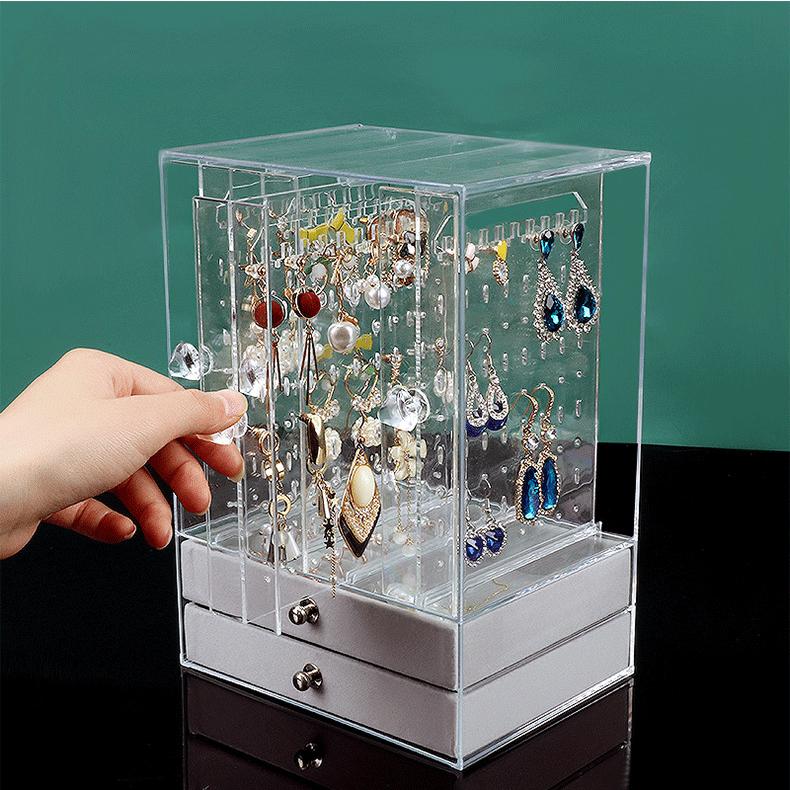 Pudełko do przechowywania kolczyków z kolczykami o dużej pojemności, klipsy do uszu, układ naszyjników, przezroczysty, pyłoszczelny, flanelowy stojak do przechowywania pudełek na biżuterię